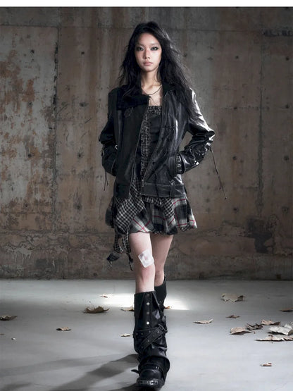 Strappy Slim-Fit Diagonal Zipper Coat【s0000013957】