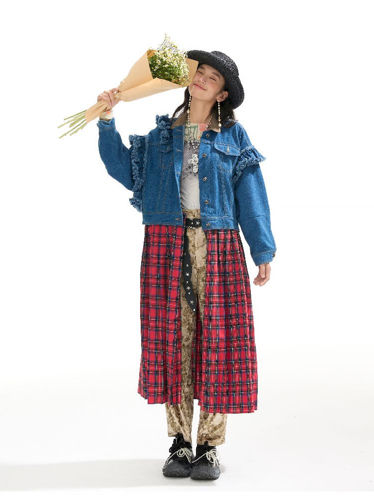 Plaid Denim Loose Trench Coat【s0000011319】