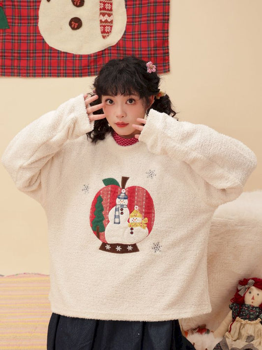 Snowman appliqué Christmas sweater【s0000005579】