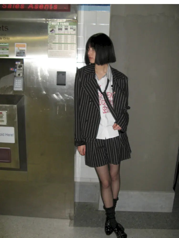 Lace-Up Striped Shorts Blazer【s0000014203】