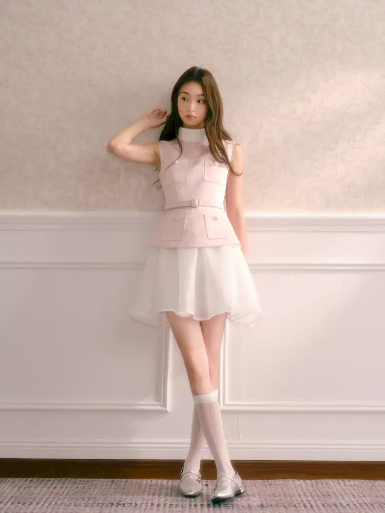 High-Neck Faux Two-Piece Dress【s0000014335】