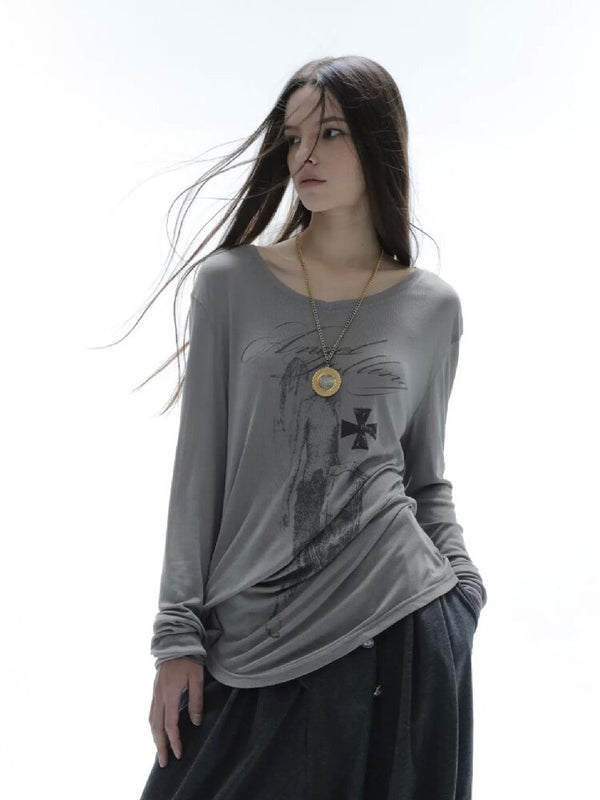 Knight Print Irregular T-Shirt【s0000016574】