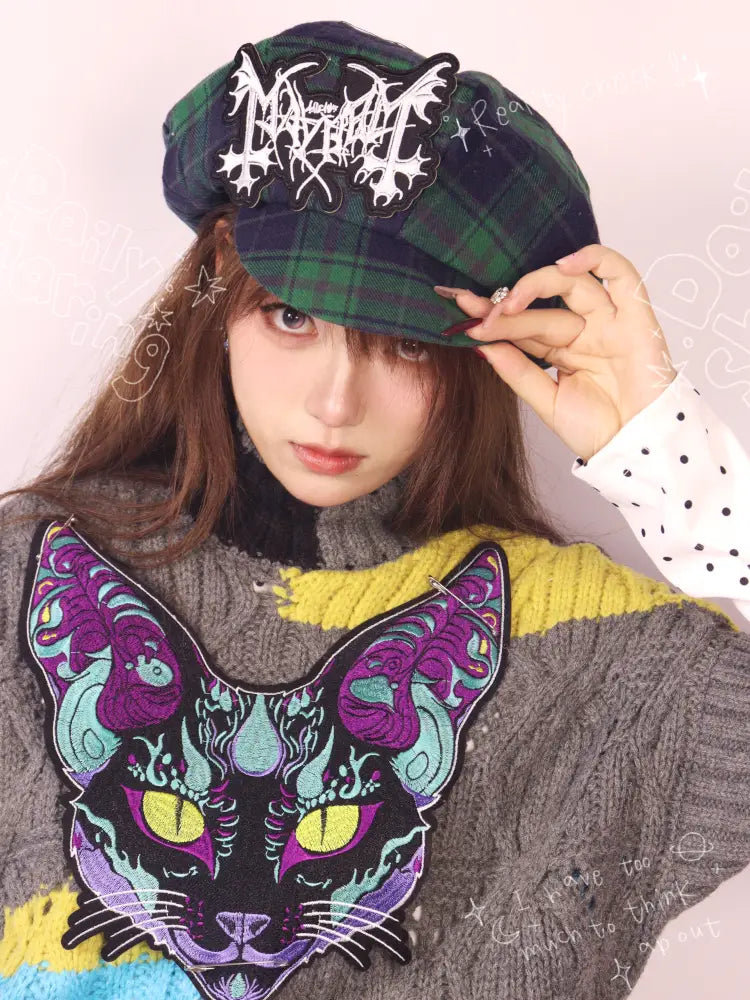 Green Vintage Plaid Beret【s0000014346】