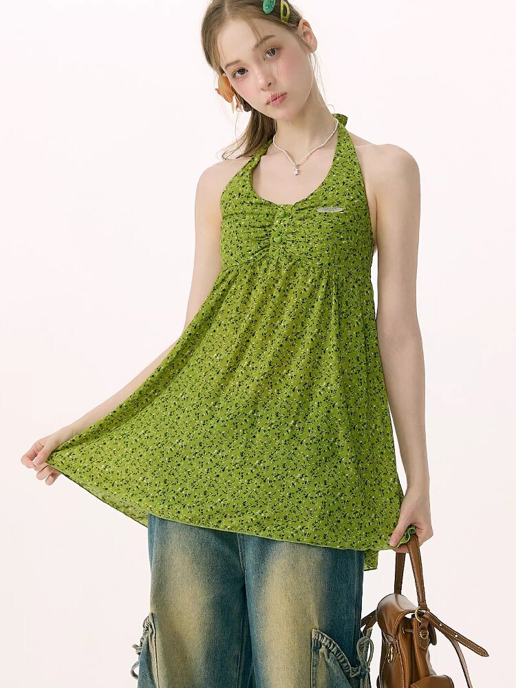 Floral Halterneck Lace Up Camisole【s0000016846】