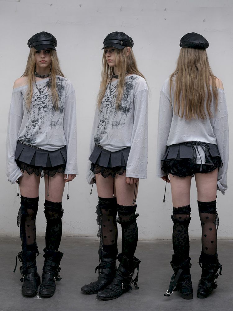 One-shoulder long-sleeved T-shirt【s0000012613】