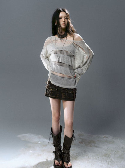 Raglan Cutout Knit Cowl Top【s0000012640】