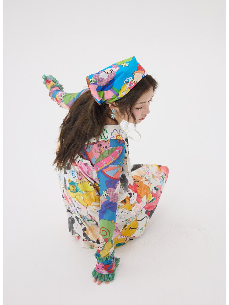 Blue Cartoon Printed Cotton Scarf【s0000016191】
