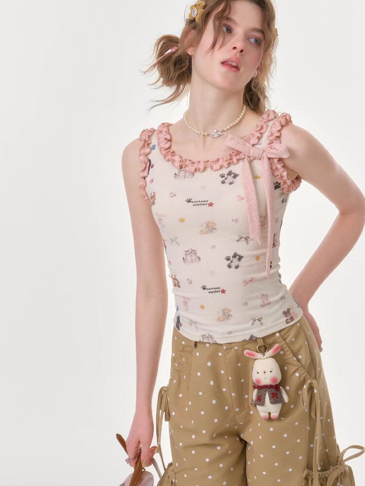 Printed Wood Ear Slim Camisole【s0000016623】