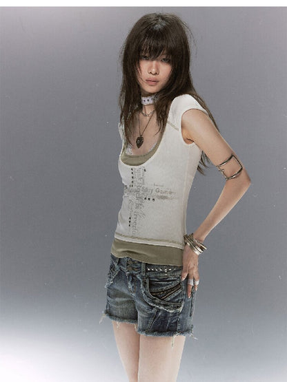Party By The Sea Rivet Denim Shorts【s0000017042】