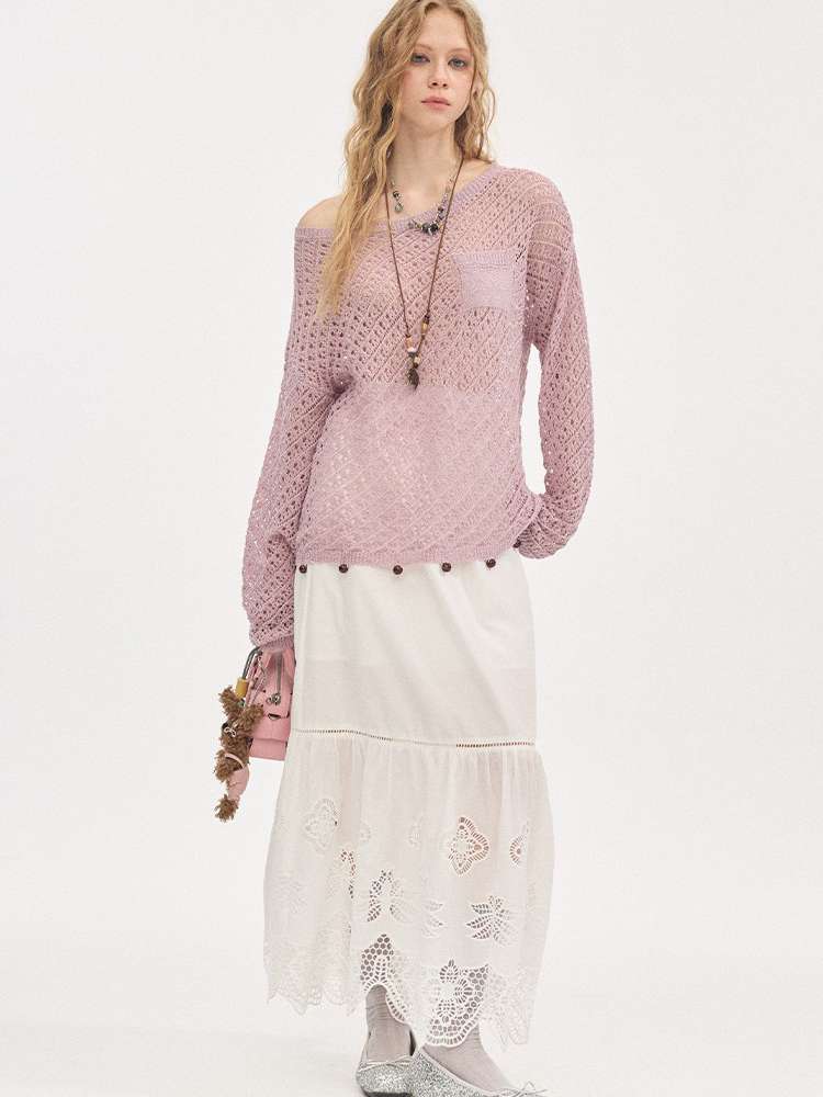 Diagonal Openwork Beaded Knitwear【s0000015405】