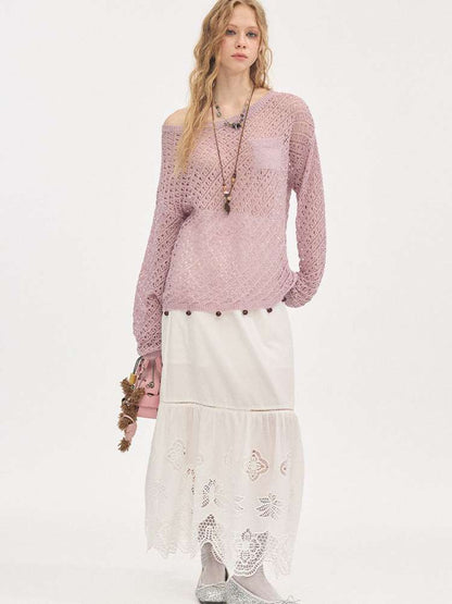 Diagonal Openwork Beaded Knitwear【s0000015405】
