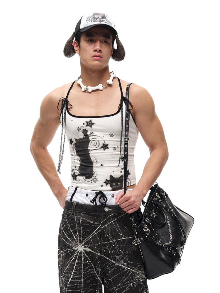 Black Cat Print Camisole【s0000012585】
