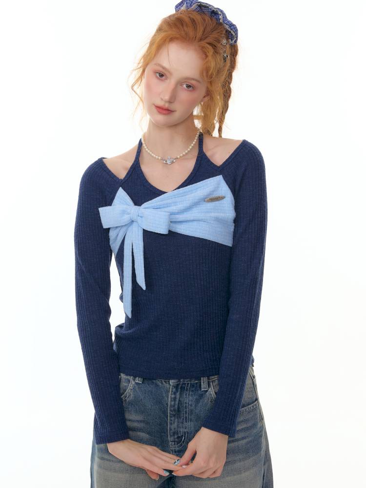 Halter Neck Long Sleeve Knit Sweater【s0000014358】