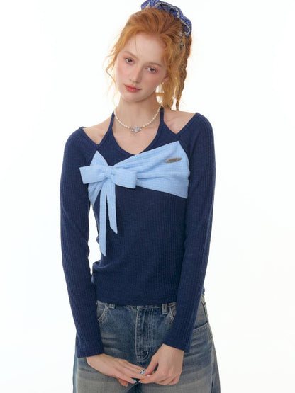 Halter Neck Long Sleeve Knit Sweater【s0000014358】