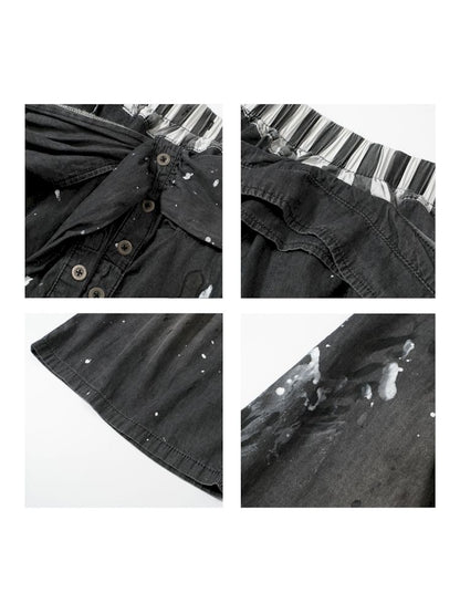 Ink splattered heavy deconstructed junk rock shirt modified thin jeans【s0000009572】