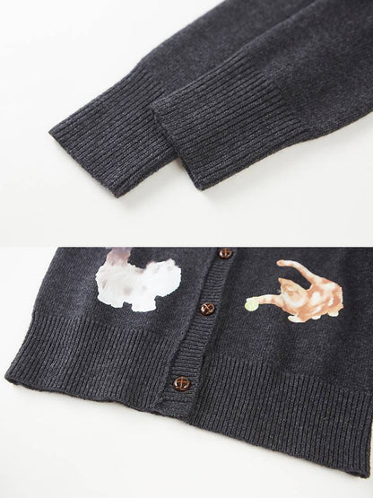 Playful Kitten Print Knit Cardigan【s0000014395】