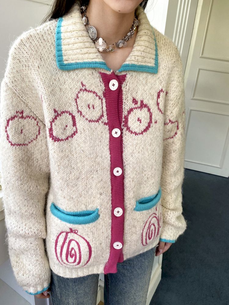 Embroidered Apple Sweater Cardigan [S0000010101]