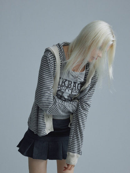 Hooded Fleece Striped Cardigan【s0000018547】
