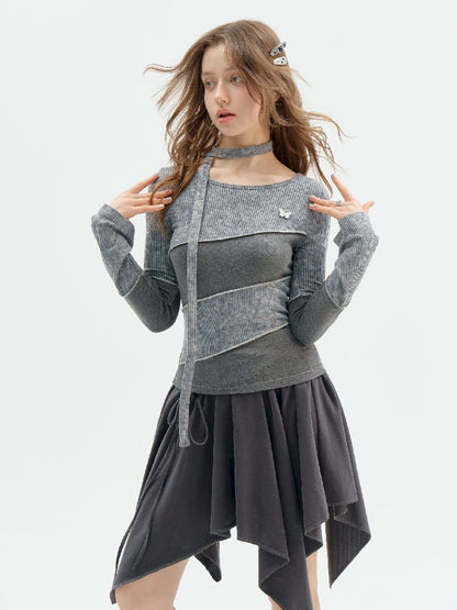 Splicing Collar Long Sleeve T-Shirt【s0000011518】