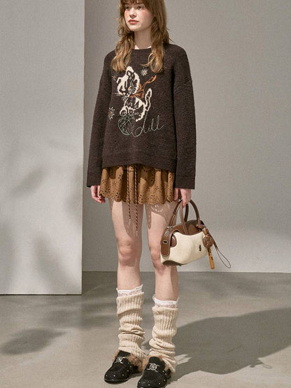 Playful Kitten Round Neck Long Sleeve Sweater【s0000014402】