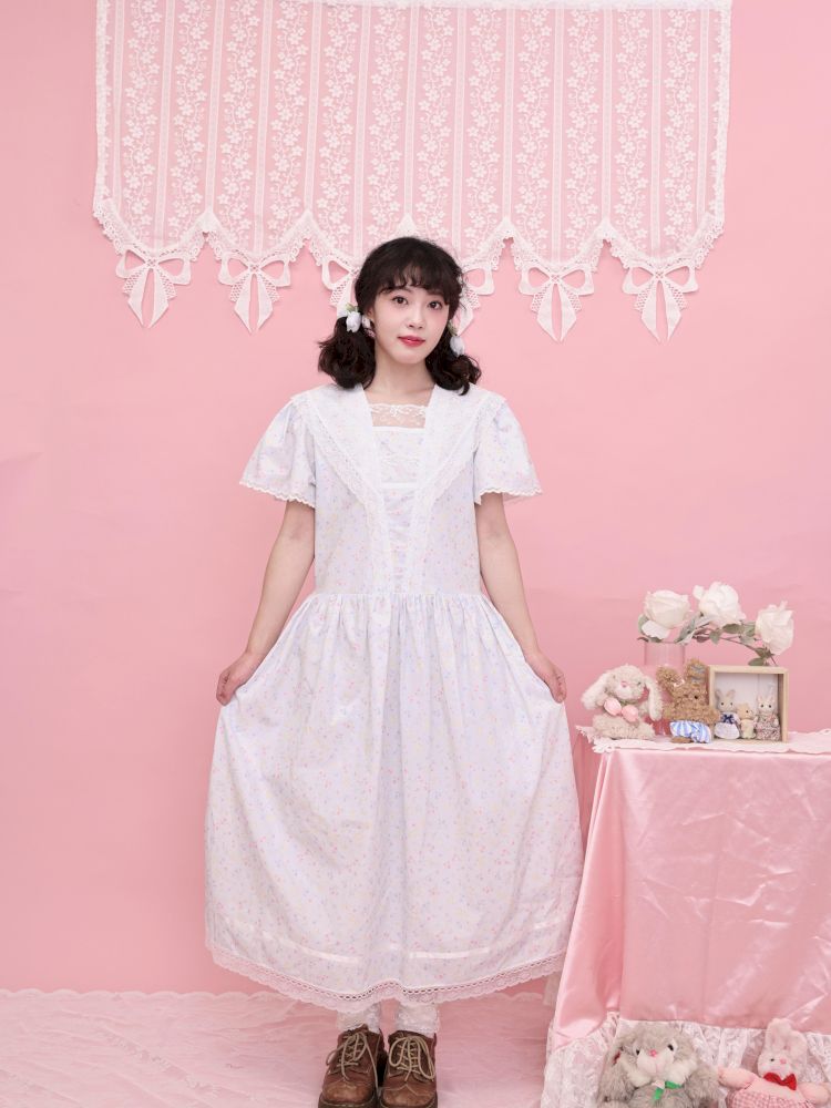 Lace Navy Neck Blue Dress【s0000013495】