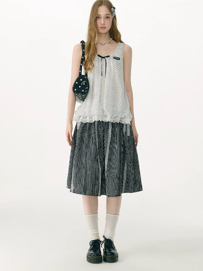 Retro Academy Plaid Polka Dot Skirt【s0000017154】
