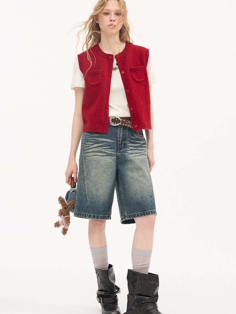 Small Pocket Crew Neck Knit Vest【s0000015404】