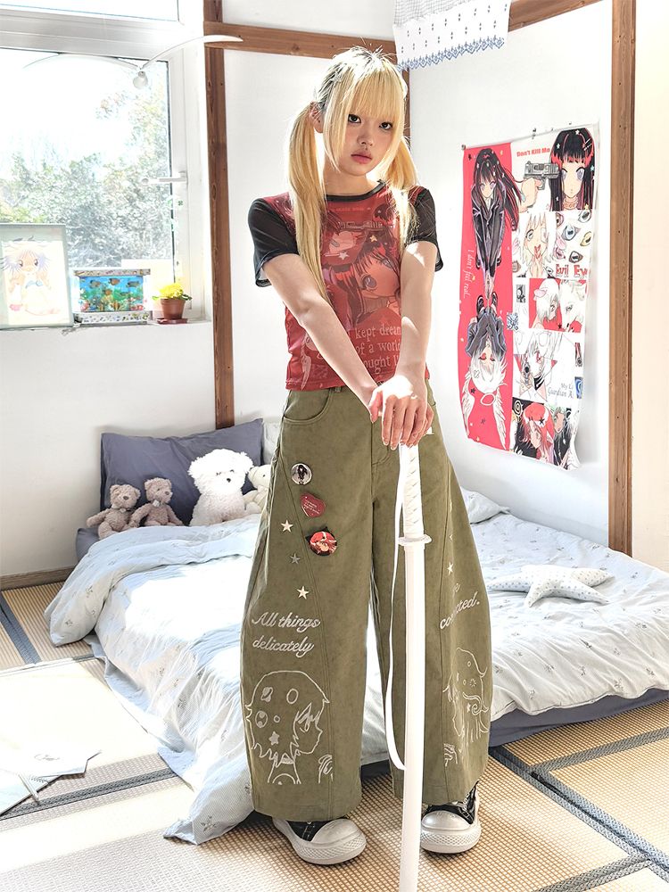 Stars Old Illustration Wide Leg Pants【s0000012202】
