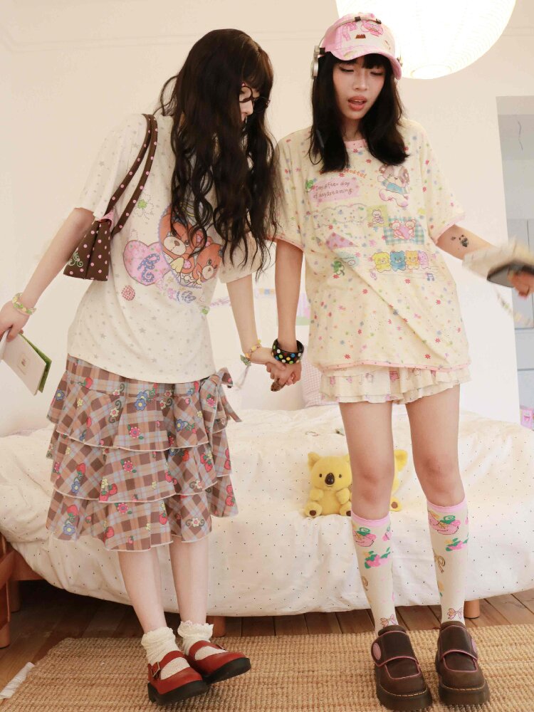 Strawberry Plaid Print Midi Skirt【s0000017504】