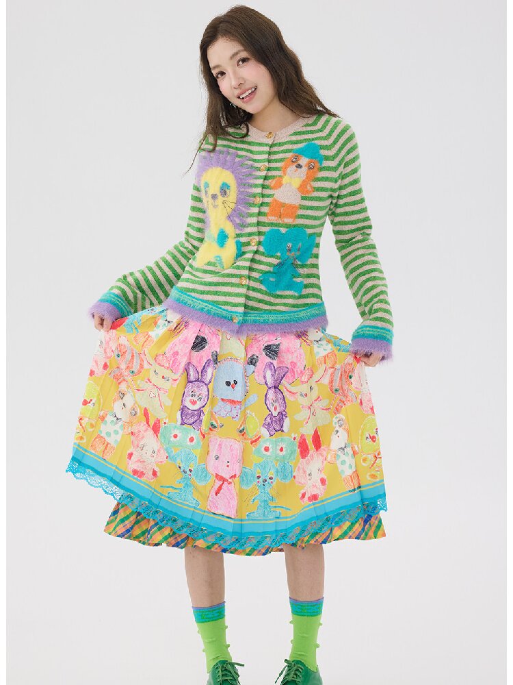 Graffiti Pleated Lace Slimming Skirt【s0000016194】