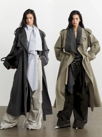 Fake Two Detachable Collar Contrast Color Long Trench Coat【s0000014036】