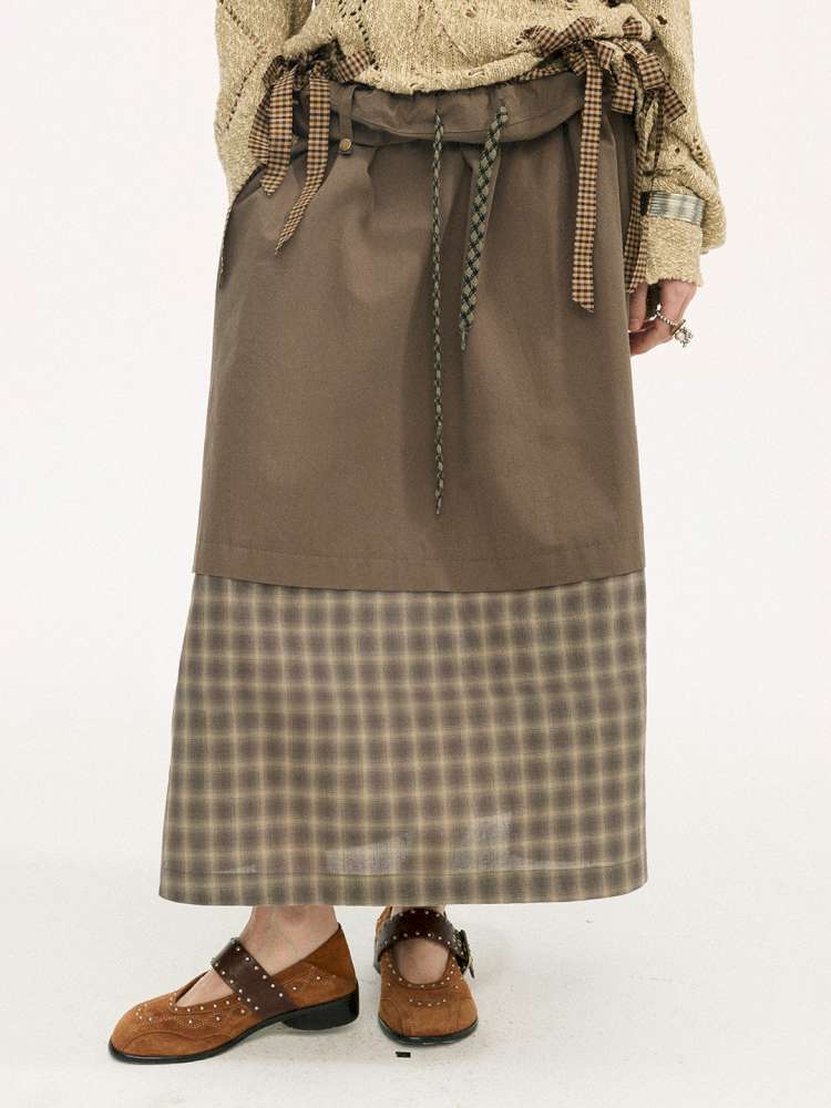 Turn-up Plaid Patchwork Skirt【s0000015408】