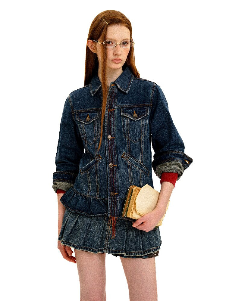 Vintage Denim Fringe Jacket Skirt【s0000016091】