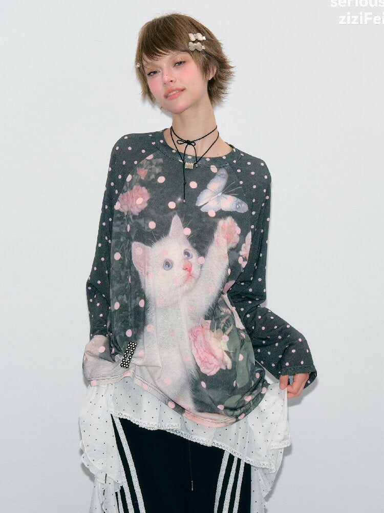 Polka Dot Raglan Cat Sleeve Shirt【s0000017885】