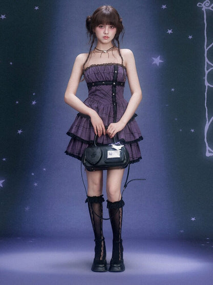 Purple Plaid Bandeau Cake Dress【s0000015757】