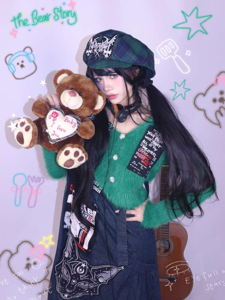 Green Y2K Loose Velvet Sweater【s0000014623】