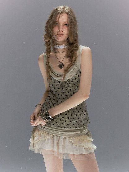 Vintage Flocked Mesh Tank Top【s0000017493】