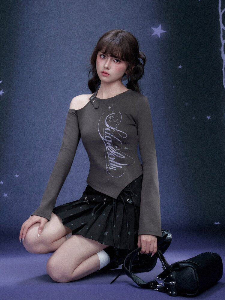 Gray Printed Long Sleeve T-shirt【s0000015758】