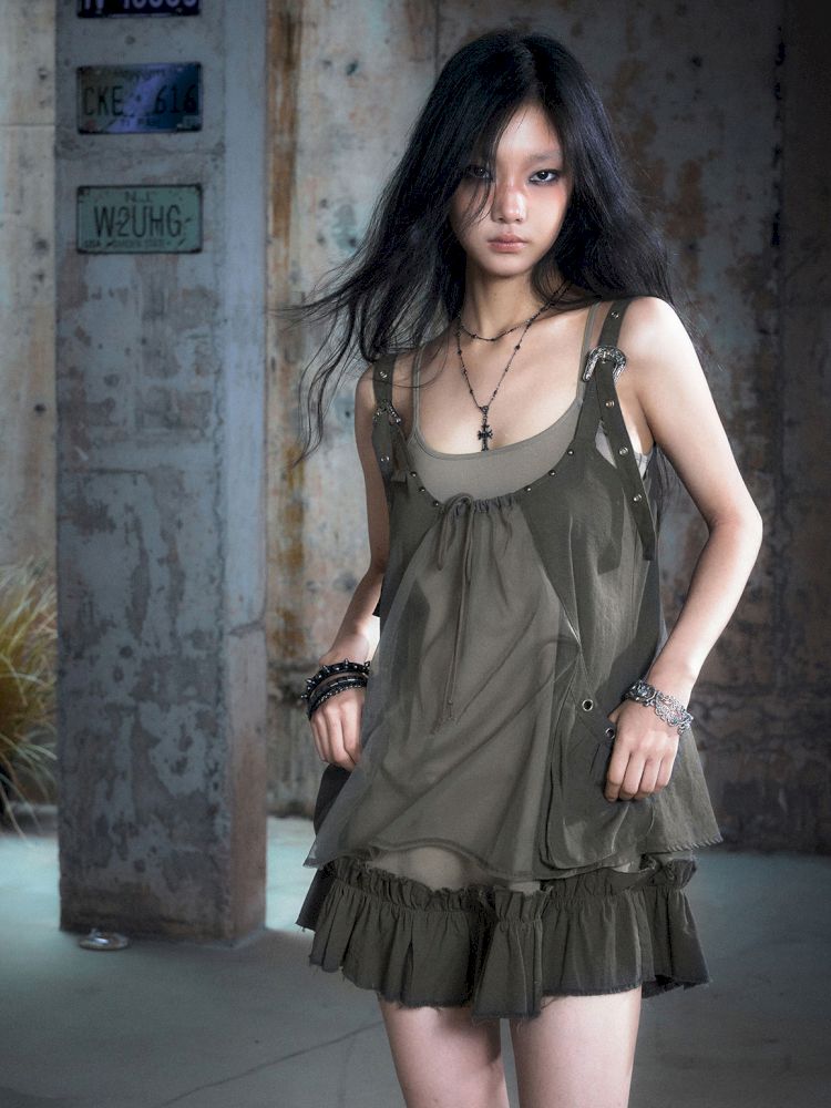 Real two pieces mesh splicing halter dress【s0000013893】