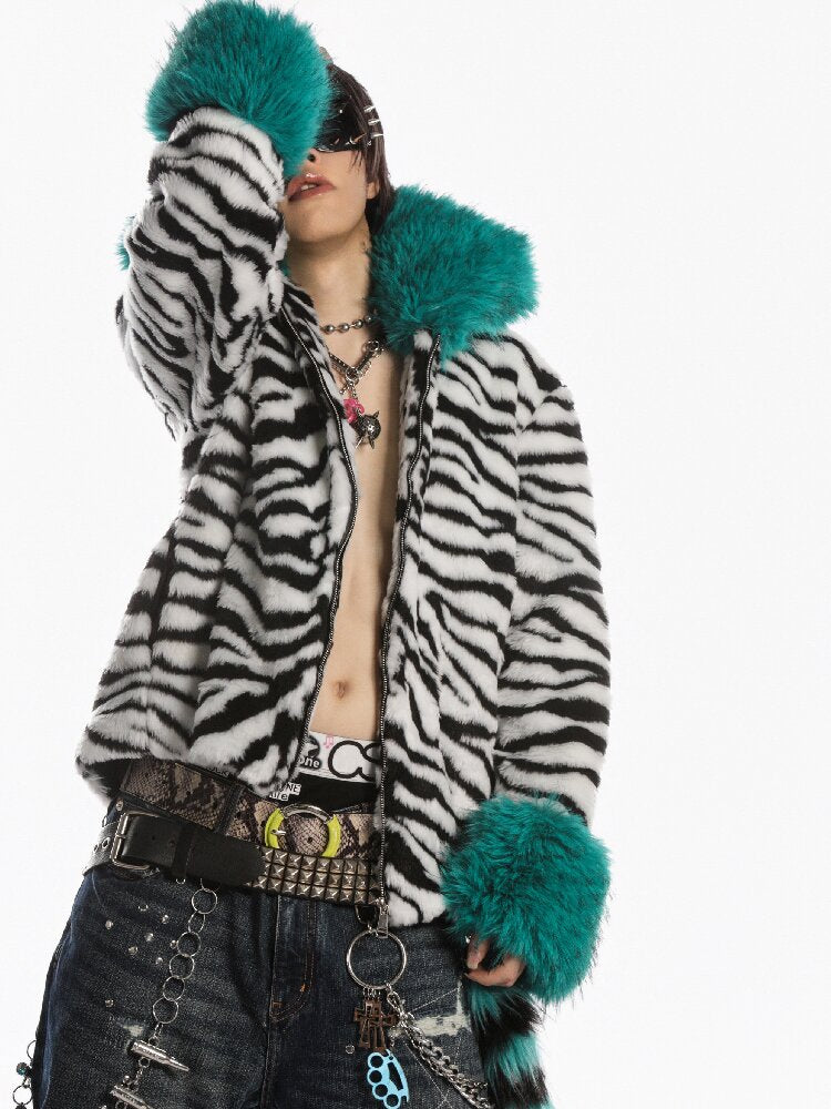 Zebra Print Furtive Faux Coat【s0000019277】