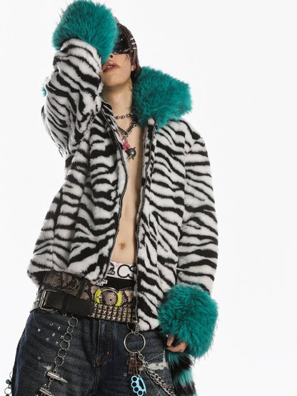 Zebra Print Furtive Faux Coat【s0000019277】