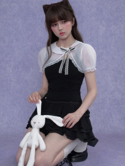Puff Sleeve Bow Cover Up Top【s0000017274】