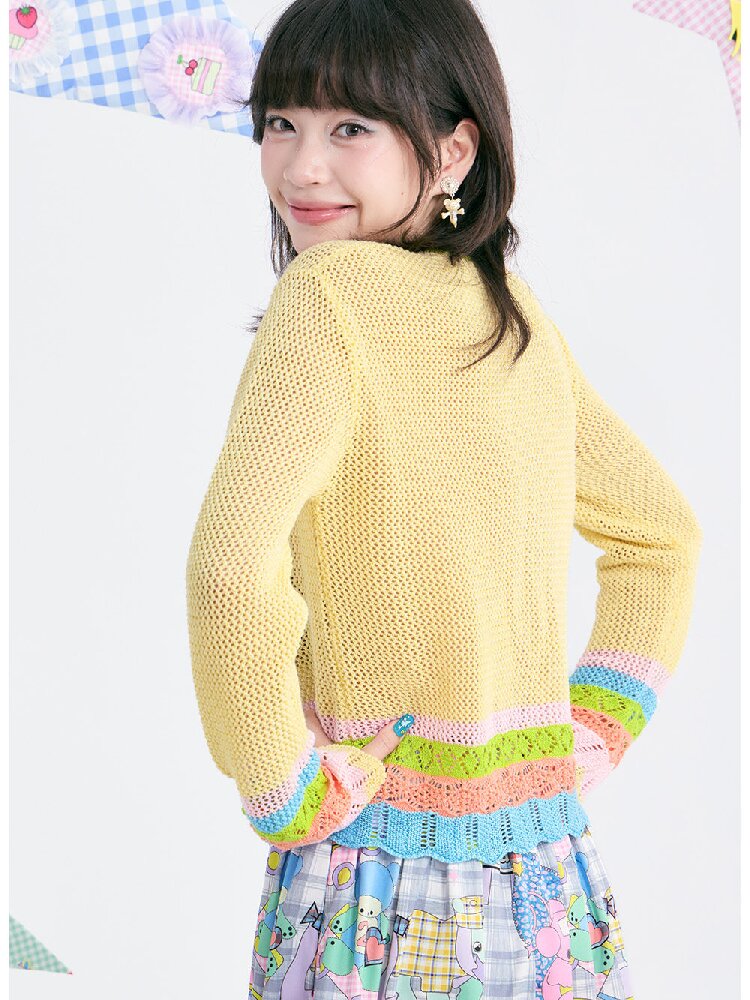 Yellow Cute Cute Mesh Knit Cover Up Sweater【s0000018370】