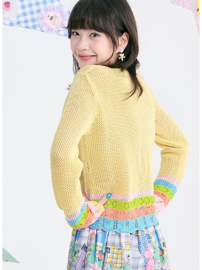 Yellow Cute Cute Mesh Knit Cover Up Sweater【s0000018370】