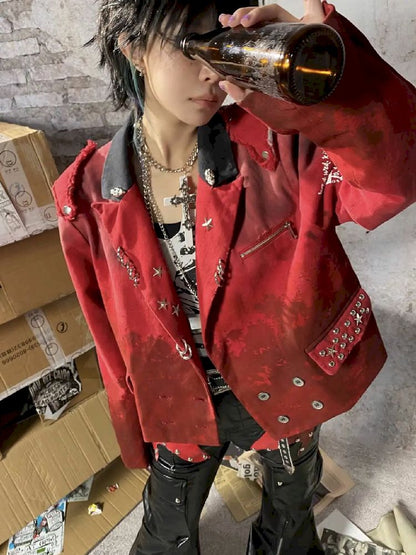 Red distressed blazer【s0000010333】