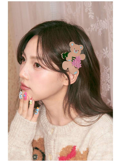 Bear Bouquet Flocked Acrylic Hairpin【s0000014508】