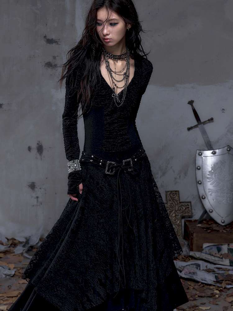 Lace Slimming Patchwork Knit Dress【s0000014467】