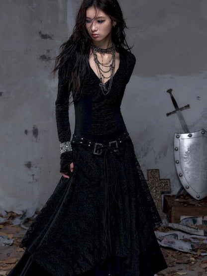 Lace Slimming Patchwork Knit Dress【s0000014467】