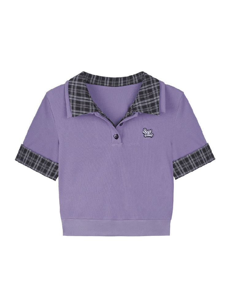 Plaid Patchwork Short Sleeve T-Shirt【s0000012076】