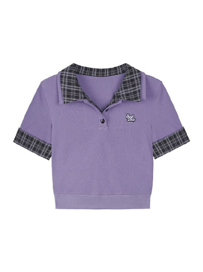 Plaid Patchwork Short Sleeve T-Shirt【s0000012076】